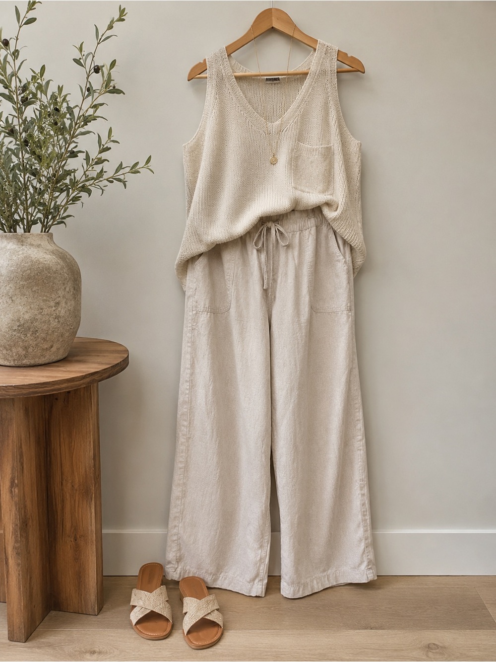 Kim Rogers | Petite | Linen Blend | Drawstring Pants | Oatmeal Beige | PXL